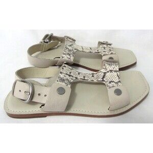 Frye Felix Sling Beige Faux Snake Pattern Leather Buckle Sandals Size 7.5 M EUC